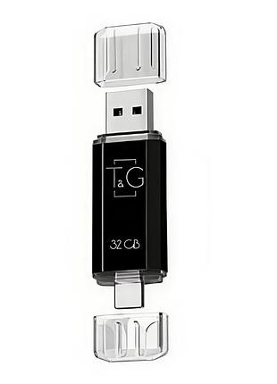 Флешка юсб t&g 009 2&1 usb/type c 32gb usb flash drive 2.0 память 32 гб black