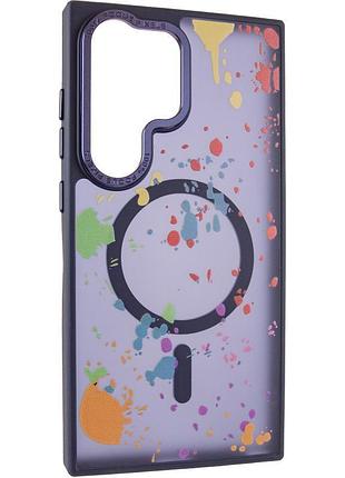 Чохол-накладка flush з magsafe для samsung galaxy s24 ultra прозорий у стильному дизайні з принтом dark blue