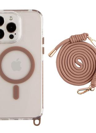 Панель-накладка lanyardcase magsafe tpu+pc для apple iphone 13 pro max зі зручним регульованим шнурком desert gold
