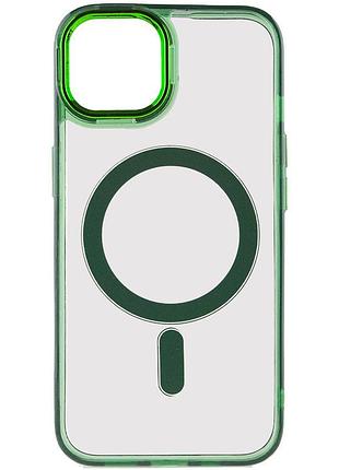 Чехол tpu iris with magsafe для apple iphone 12 pro max прозрачный дизайнерский кейс с цветным бампером green