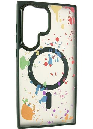 Чохол-накладка flush з magsafe для samsung galaxy s25 ultra прозорий у стильному дизайні з принтом dark green