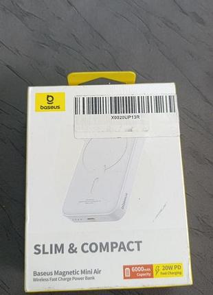 Магнітний power bank baseus magnetic mini air (6000mah, 20w pd)