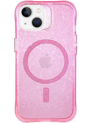 Силіконовий чохол radiance підтримка magsafe для apple iphone 15 прозорий з блискітками pink