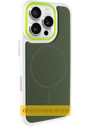 Чехол-накладка techwoven hybrid с magsafe для apple айфон 16 про макс с картхолдером white / green