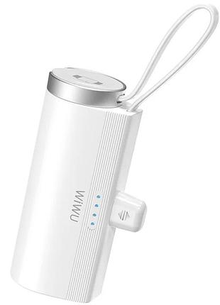 Портативное зу power bank wiwu w026 2 in 1 type-c с бзу for apple watch 15w 5000 mah white
