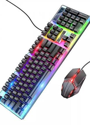 Игровой комплект клавиатура и мышь проводная hoco. gm18 luminous, 104 клавиши, мышь 800–1200 dpi, led подсветка black