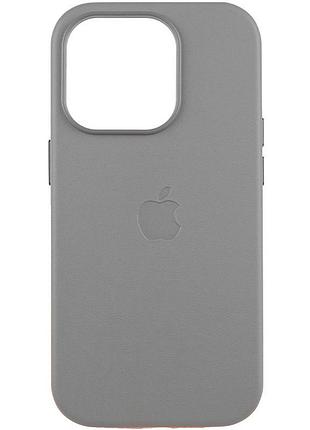 Кожаный чехол leather case (aaa) with magsafe and animation для apple iphone 16 pro (6.3") light gray