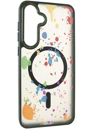 Чохол-накладка flush з magsafe для samsung galaxy s24 plus/galaxy s25 plus прозорий у стильному дизайні з принтом dark green