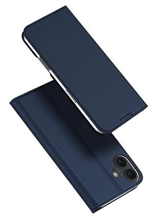 Чехол-книжка dux ducis с карманом для визиток для apple iphone 16 (6.1") синий