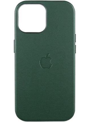 Кожаный чехол leather case (aaa) with magsafe and animation для apple iphone 15 (6.1") green