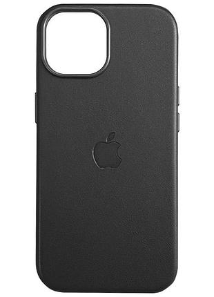 Кожаный чехол leather case (aaa) with magsafe and animation для apple iphone 15 pro max (6.7") black