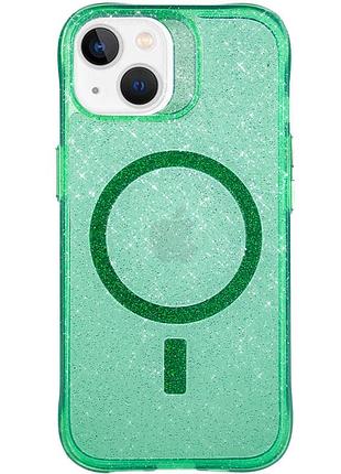 Силіконовий чохол radiance підтримка magsafe для apple iphone 15 прозорий з блискітками green