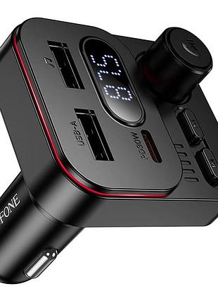 Автомобильный адаптер borofone bc61 ocean fm-трансмиттер 2usb/1type-c, pd/qc 45w/3a черный