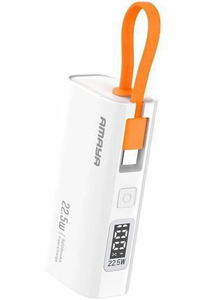 Портативний зп power bank amaya fd39 22.5w with display and cable 5000 mah white