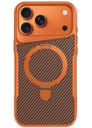 Дизайнерський чохол з металевими кнопками та carbon ring для apple айфон 17 про orange
