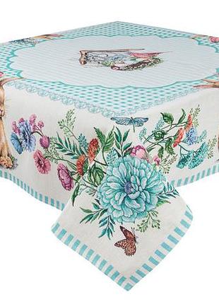 Скатертина гобеленова blue bunnies limaso, 137х137, квадратна, великодній, без люрексу, 40% поліестер, 60% бавовна, гобелен