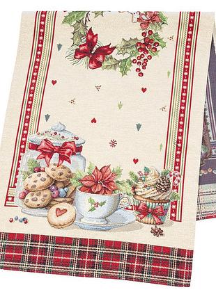 Доріжка гобеленова runner1385 limaso, 45x140, прямокутна, новорічний, золотий люрекс, 70% поліестер, 23% бавовна, 3% акрил, 4%