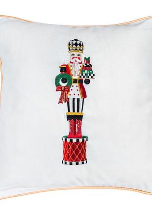 Наволочка одностороння з вишивкою nutcracker01, 45x45, квадратна, новорічний, вишивка, 100% льон, односторонній