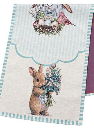 Доріжка гобеленова blue bunnies limaso, 45x140, прямокутна, великодній, без люрексу, 40% поліестер, 60% бавовна, гобелен
