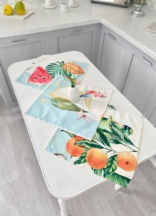 Серветка з водовідштовхуючим покриттям mantel fruta, 40x40, квадратна, фруктовий, з водовідштовхуючим покриттям, 75% бавовна, 25%