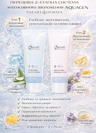Система интенсивного увлажнения smart4derma aquagen 2х75 мл двухэтапный уход для лица глубокое увлажнение лифтинг сияние кожи