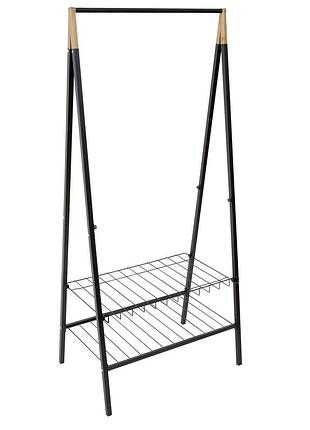 Стойка для одежды casa si garment rack 153 см черная сталь бамбук 2 полки для обуви 10 вешалок cs92308w04