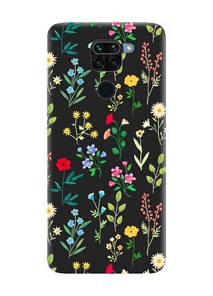 Матовий чорний чохол на xiaomi redmi note 9 :: квітковий фон (принт 269)