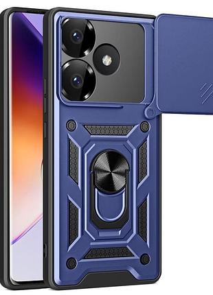 Чехол fiji camera defence для poco f6 бампер с защитой камеры и подставкой dark blue