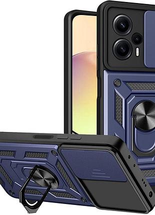 Чехол fiji camera defence для xiaomi redmi note 12 turbo бампер с защитой камеры и подставкой dark blue