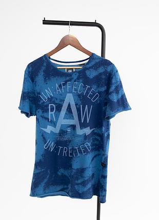 Чоловіча футболка g-star raw la palm у стильному, синьому кольорі з ефектним принтом. дизайн поєднує абстрактний варений , ефект із великим логотипом