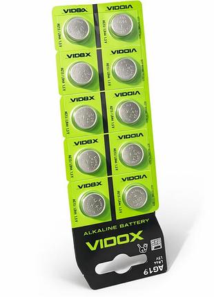 Батарейки videx ag13 / lr44 1.5v — лужні, для годинників та іграшок, 10 шт