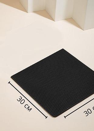Килимок під котячий туалет двошаровий водонепроникний для збору котячого наповнювача 30x30 см чорний