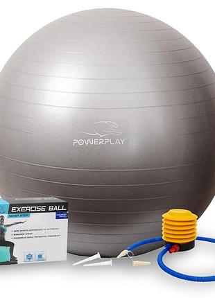 М'яч для фітнесу (фітбол) powerplay 4001 ø65 cm gymball сірий + помпа
