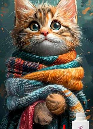 Алмазная мозаика на подрамнике colorart 30x50 котик в шарфике + голограммные алмазики tpp909 + подарок лак для покрытия