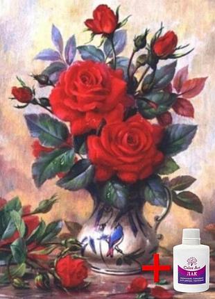 Набор алмазной вышивки на подрамнике colorart 30х40см букет красных роз stp417 + подарок лак для покрытия