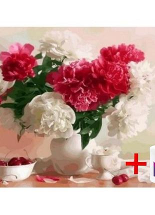 Алмазная мозаика на подрамнике colorart 30х40 шыкарные пионы stp457 + подарок лак для покрытия