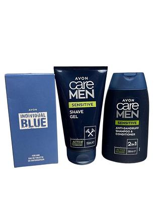 Чоловічий набір avon men «м’який догляд» шампунь 2-в-1 200 мл + гель для гоління 150 мл + туалетна вода 100 мл
