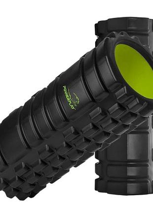 Масажний ролик (роллер) powerplay 4025 massage roller чорно-зелений (33x14см.)