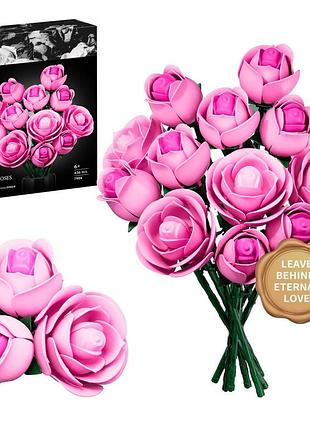 Конструктор букет рожевих троянд pink roses на 436 деталей - рослина троянди