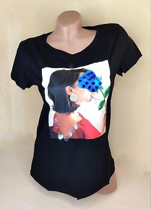 Футболка monte cervino “роза” з декором чорна l/xl (48-50)