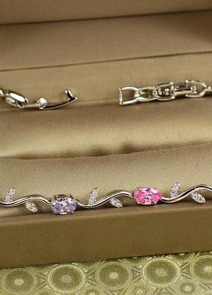 Браслет xuping jewelry гілочка з різнокольоровими каменями 17 см 4 мм сріблястий love-shopping
