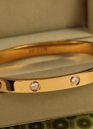 Браслет бэнгл xuping jewelry жесткий love bracelet с фианитами 60 мм на руку от 17 до 19 см золотистый love-shopping