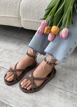 Босоножки женские замшевые, сандалии из натуральной замши, цвет - латте