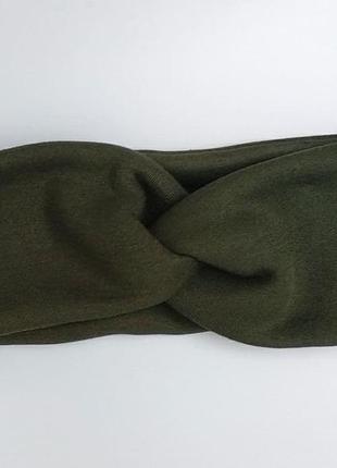 Повязка на голову чалма тюрбан узелок для волос женский темно зеленого цвета хаки на флисе7 фото