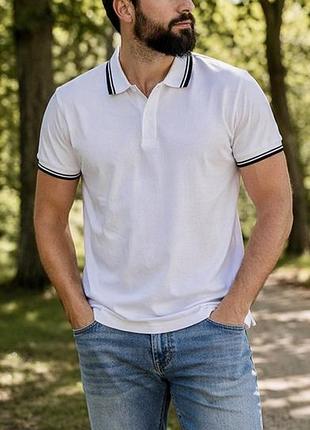 Розпродаж ❗️‼️❗️біла чоловіча футболка-поло ! бренд" identic man" колекція "basic" , розмір l!  сорочка з коротким рукавом біла!