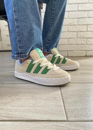 Чоловічі замшеві кросівки adidas bodega x beams x adimatic 'off white green' hr0776