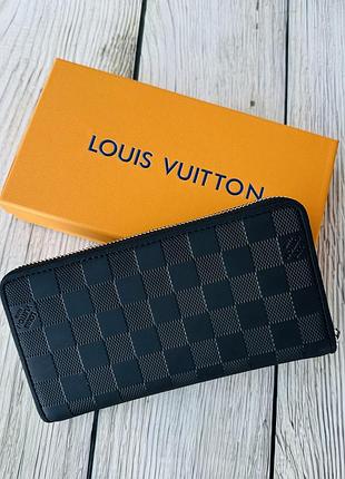 Кожаный черный кошелек- клатч на молнии lv(люкс)