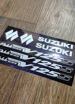 Белые с черным наклейки на мотоцикл мопед скутер сузуки suzuki аддресс address адрес adres аддрес addres адресс adress 125с v125s