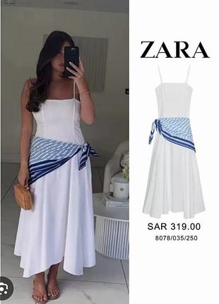 Хлопковое платье с платком в полоску средиземноморский стиль zara s