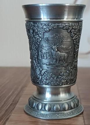 Стопка, оловянная рюмка. «охота». wmf. германия. винтаж.